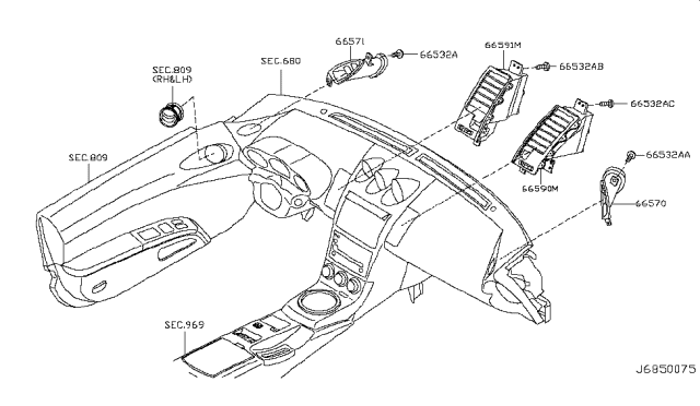 2003 Nissan 350Z Grille-Side Defroster,LH Diagram for 68741-CD001