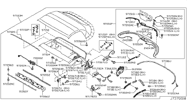 2008 Nissan 350Z Retainer-Rear Roof Weatherstrip Diagram for 97186-CE400