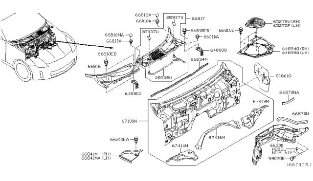 2008 Nissan 350Z Cover-Battery Connector Diagram for 65278-CD000