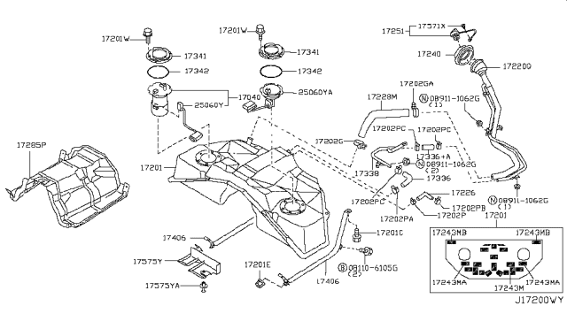 2007 Nissan 350Z Filler Cap Assembly Diagram for 17251-EY80A