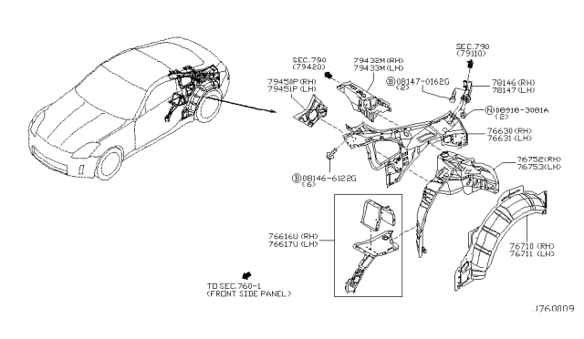 2003 Nissan 350Z Bracket-Rear Combination Lamp,LH Diagram for 78147-CD060