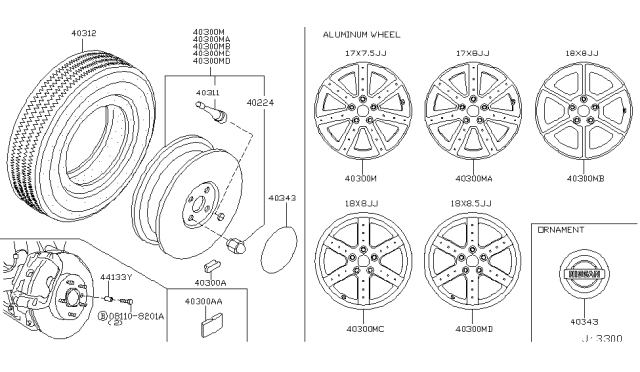 2004 Nissan 350Z Weight-Wheel Balance Diagram for 40321-AA111