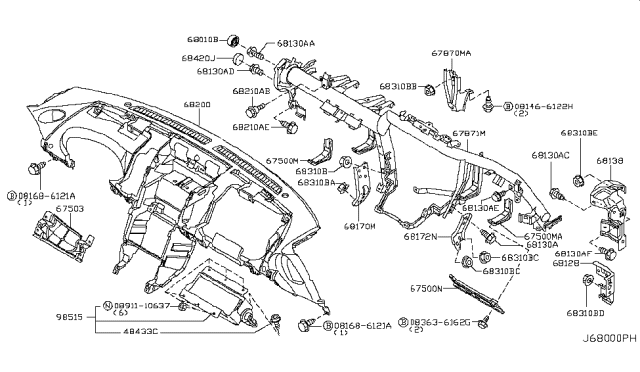 2005 Nissan 350Z Instrument Panel,Pad & Cluster Lid Diagram 2