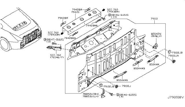2007 Nissan 350Z Stiffener-Parcel Shelf Diagram for G9428-1A30A