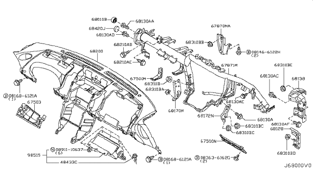 2006 Nissan 350Z Instrument Panel,Pad & Cluster Lid Diagram 3