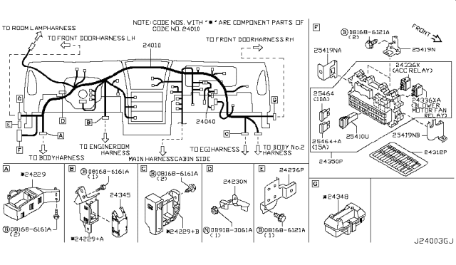 2005 Nissan 350Z Harness Assembly-Main Diagram for 24010-CF002