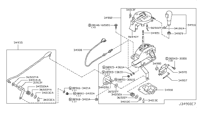 2008 Nissan 350Z Rod - Key Inter Lock Diagram for 34957-3Y61C