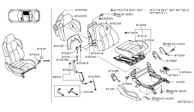 2003 Nissan 350Z Frame Assembly-Front Seat Back Diagram for 87601-CD075