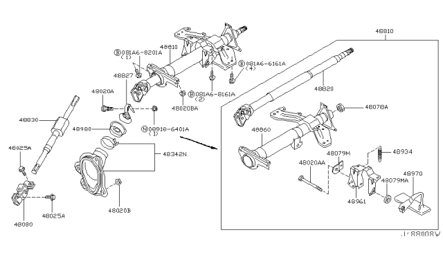 2007 Nissan 350Z Clamp Steering Upper Diagram for 48963-CE41A