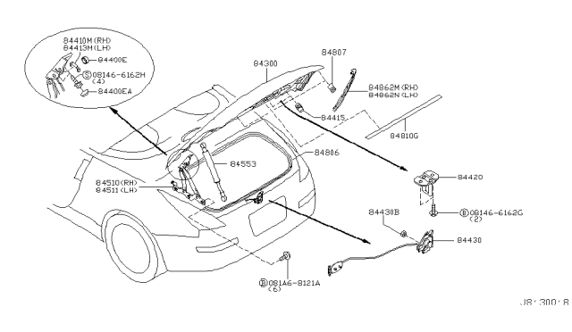 2007 Nissan 350Z Trunk Lock Assembly Diagram for 84631-CF00A