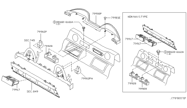 2007 Nissan 350Z Bracket-Rear Parcel Shelf Diagram for 79928-CD000