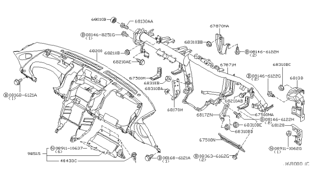 2004 Nissan 350Z Instrument Panel,Pad & Cluster Lid Diagram 1