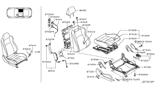 2004 Nissan 350Z Trim Assembly-Front Seat Back Diagram for 87620-CD005