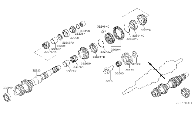 2003 Nissan 350Z Bearing-Reverse Idler Gear Diagram for 32283-CD001