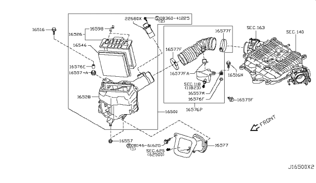 2006 Nissan 350Z Body Assembly-Air Cleaner Diagram for 16528-CD000