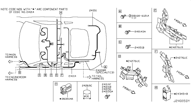 2007 Nissan 350Z Harness Assembly-Body Diagram for 24014-EV00D