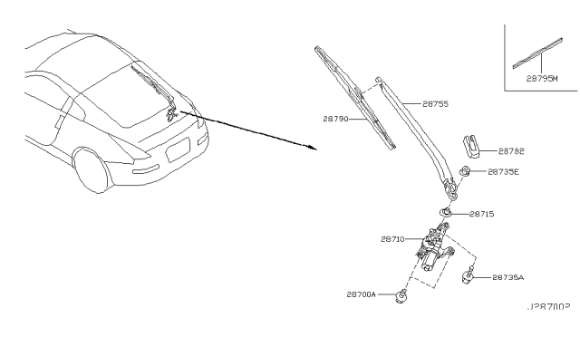 2008 Nissan 350Z Rear Window Wiper Arm Assembly Diagram for 28781-CD001