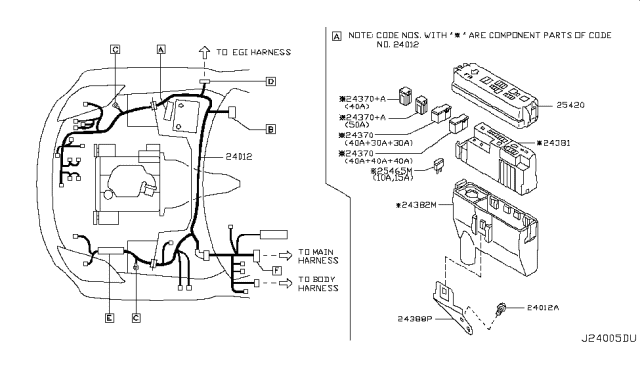 2008 Nissan 350Z Harness Assy-Engine Room Diagram for 24012-EV01A