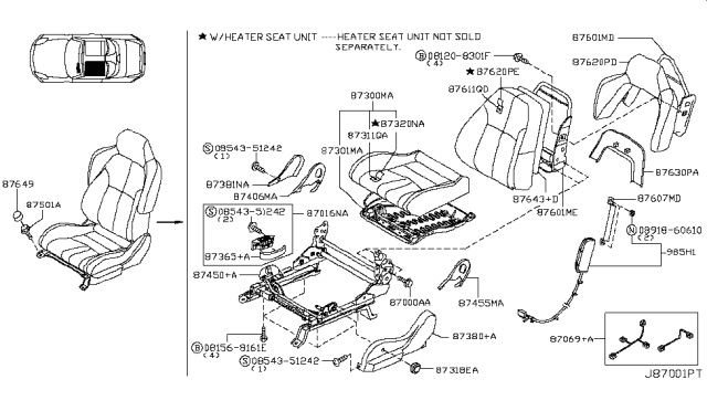 2008 Nissan 350Z Cushion Assembly - Front Seat Diagram for H7350-1A45B