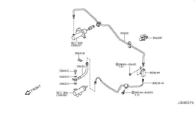 2005 Nissan 350Z Bracket-Clutch Tube Connector Diagram for 30859-AC700