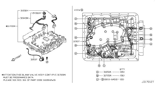 2008 Nissan 350Z Valve Assembly-W/O Programming Control Diagram for 31705-3GX0D