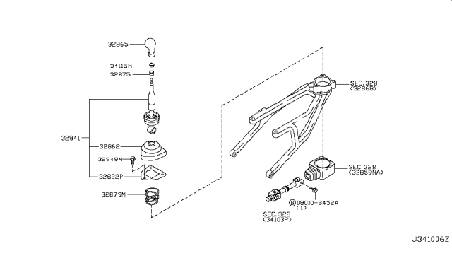 2007 Nissan 350Z Lever Assy-Control Diagram for 32839-AC80A