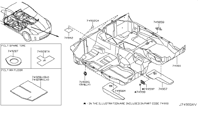 2007 Nissan 350Z SPACER-Floor Side,L Diagram for 74957-CD000