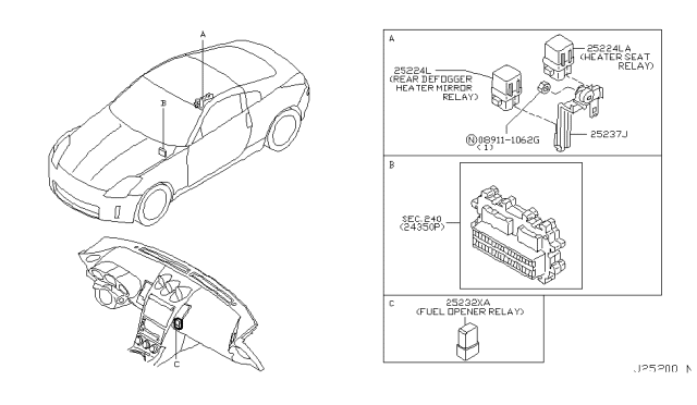 2008 Nissan 350Z Bracket - Relay Diagram for 25238-CD03A