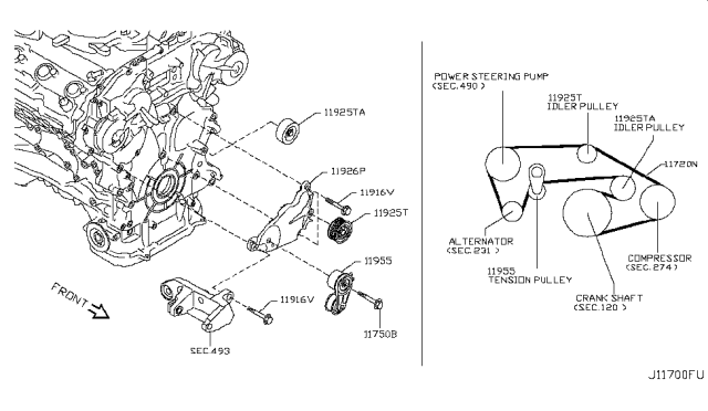 2008 Nissan 350Z TENSIONER Assembly Auto Diagram for 11955-JK21A