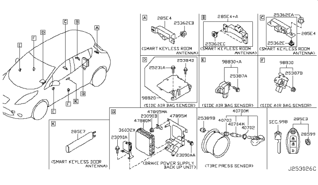 2012 Nissan Leaf Antenna Assembly - Room, Smart KEYLESS Diagram for 285E4-C997A