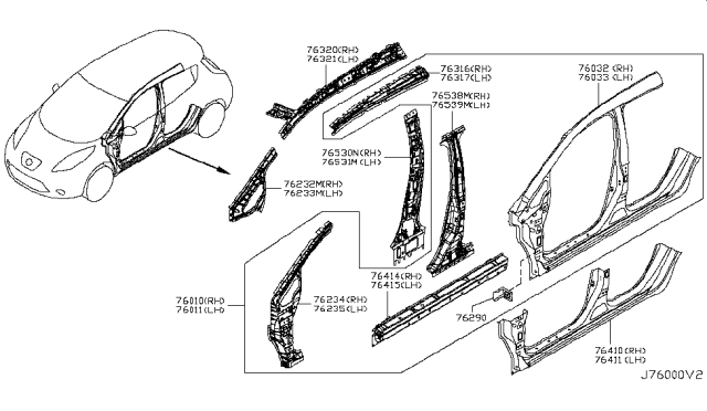 2011 Nissan Leaf Pillar-Front Inner Upper LH Diagram for 76231-3NA0A