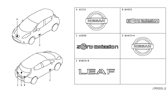2011 Nissan Leaf Emblem & Name Label Diagram