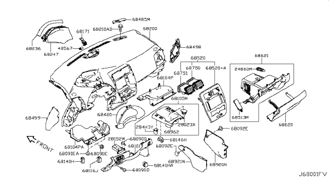 2012 Nissan Leaf Cover Instrument Lower, Center Diagram for 68922-3NA1A