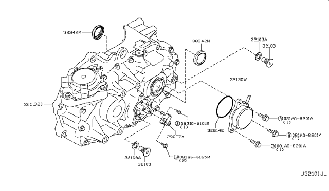 2012 Nissan Leaf Cover Assembly - Transmission Case Diagram for 32130-3NA0A