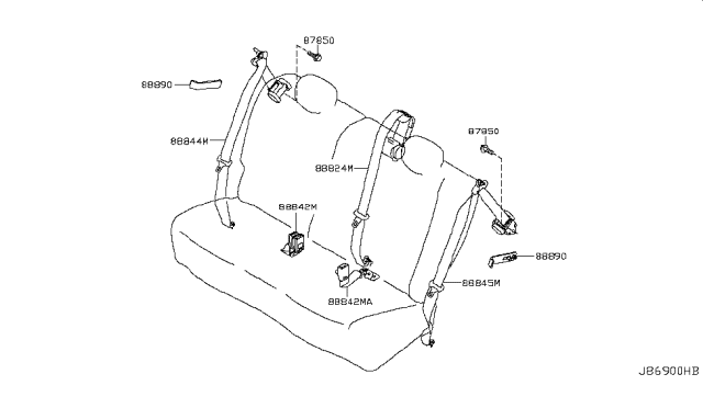 2012 Nissan Leaf Rear Seat Tongue Belt Assembly, Right Diagram for 88844-3NA1A