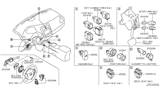 2011 Nissan Leaf Switch-ASCD, Steering Diagram for 25550-3NA0A