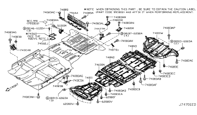 2012 Nissan Leaf Cover - Engine, Lower Diagram for 75892-3NA0A