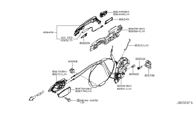 2012 Nissan Leaf Rear Interior Door Handle Assembly, Right Diagram for 80670-3NA0A