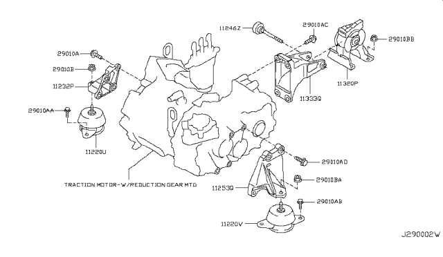2011 Nissan Leaf Bracket-Motor Mounting,Rear Diagram for 11333-3NA0A