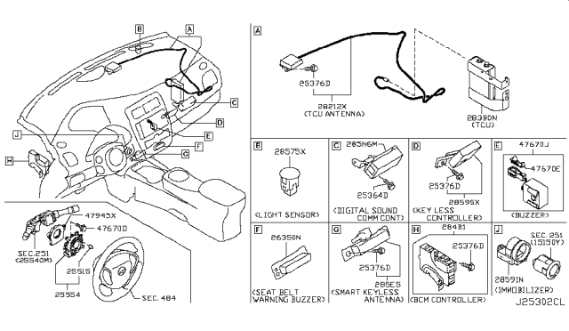2012 Nissan Leaf Body Control Module Assembly Diagram for 284B1-3NA0D