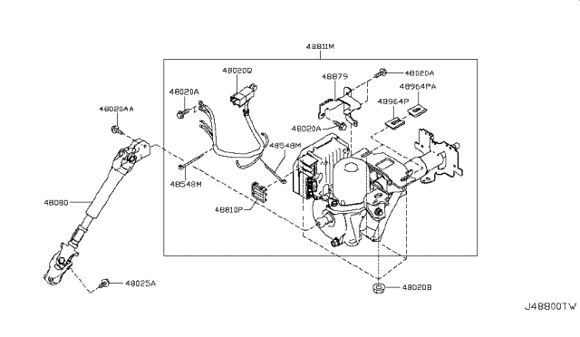 2012 Nissan Leaf Joint Assy-Steering Column,Lower Diagram for 48080-3NA0A