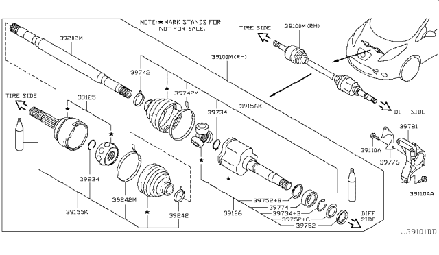 2011 Nissan Leaf Repair Kit - Dust Boot, Inner Diagram for 39741-EN027