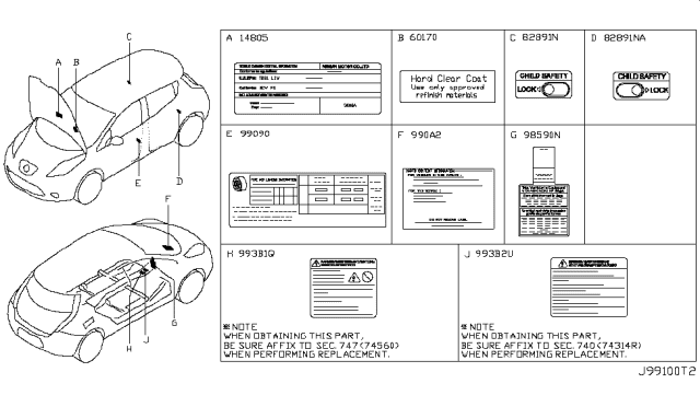 2012 Nissan Leaf Label-Service Disconnect Switch Diagram for 993B1-3NA1A