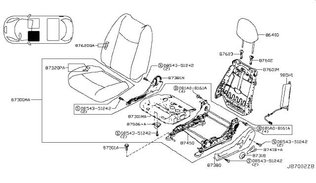 2012 Nissan Leaf Bracket Assembly-Front Seat,RH Diagram for 87302-3NA0A