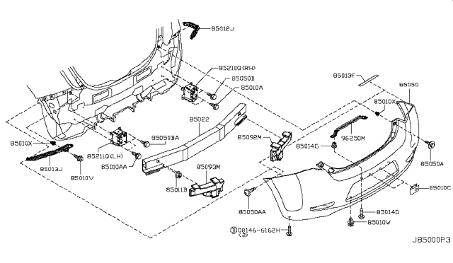 2011 Nissan Leaf Stay-Rear Bumper, LH Diagram for 85211-3NA0A