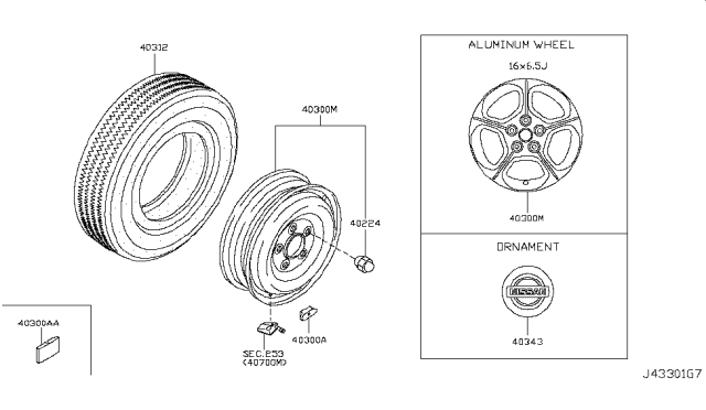 2011 Nissan Leaf Road Wheel & Tire Diagram 1