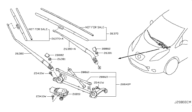 2012 Nissan Leaf Window Wiper Blade Assembly Diagram for 28890-3NA1B