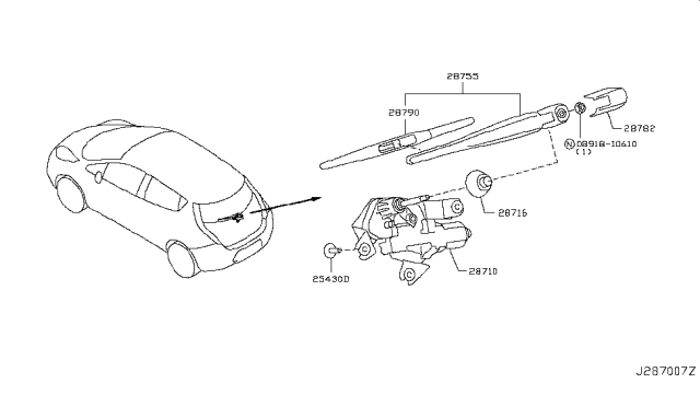 2011 Nissan Leaf Rear Window Wiper Arm Assembly Diagram for 28780-1LA0A