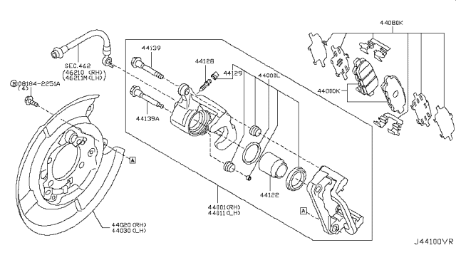 2011 Nissan Leaf CALIPER Assembly-Rear RH,W/O Pads Or SHIMS Diagram for 44001-3NA0A