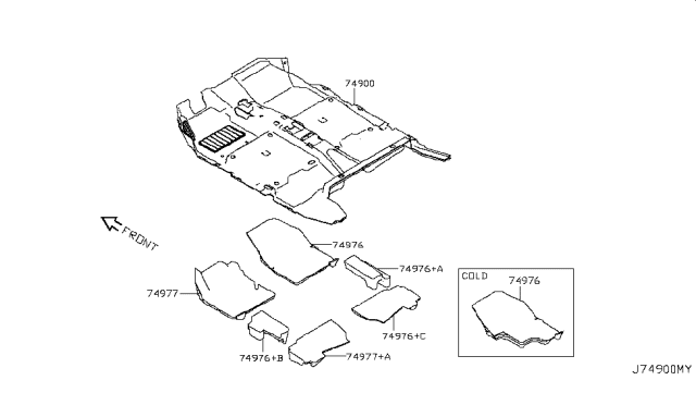 2012 Nissan Leaf Spacer-Front Floor Diagram for 74976-3NA2A